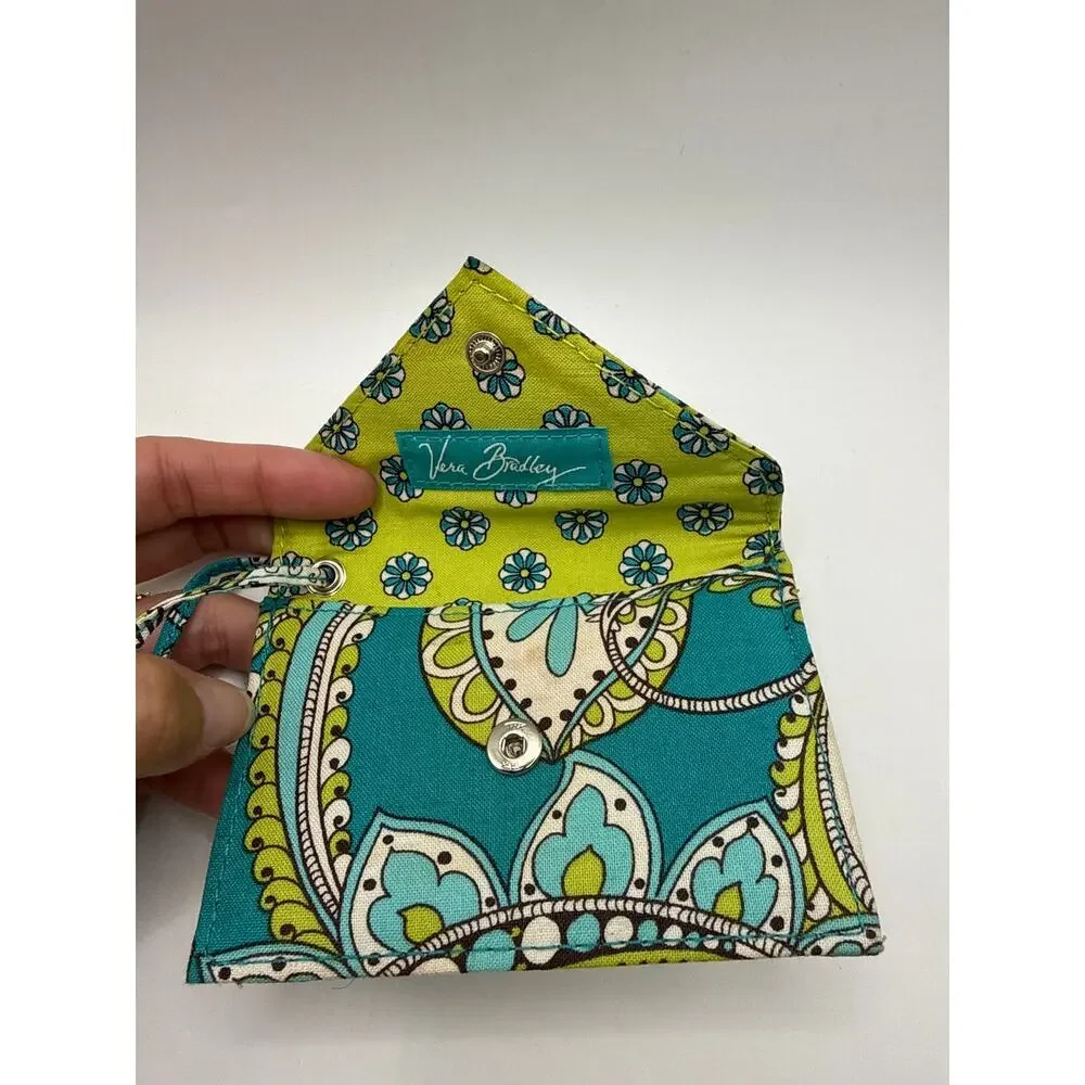 Vera Bradley Peacock ID Wallet Coin Purse Wristlet Retired Cotton